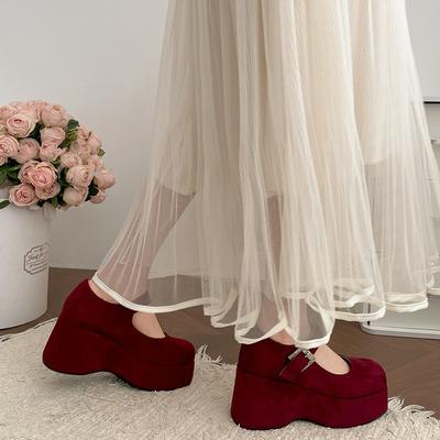 Модный темпераментный красный с юбкой толстый высокий каблук женские 2025 новый летний французский ретро Мэри Джейн маленькие кожаные туфли