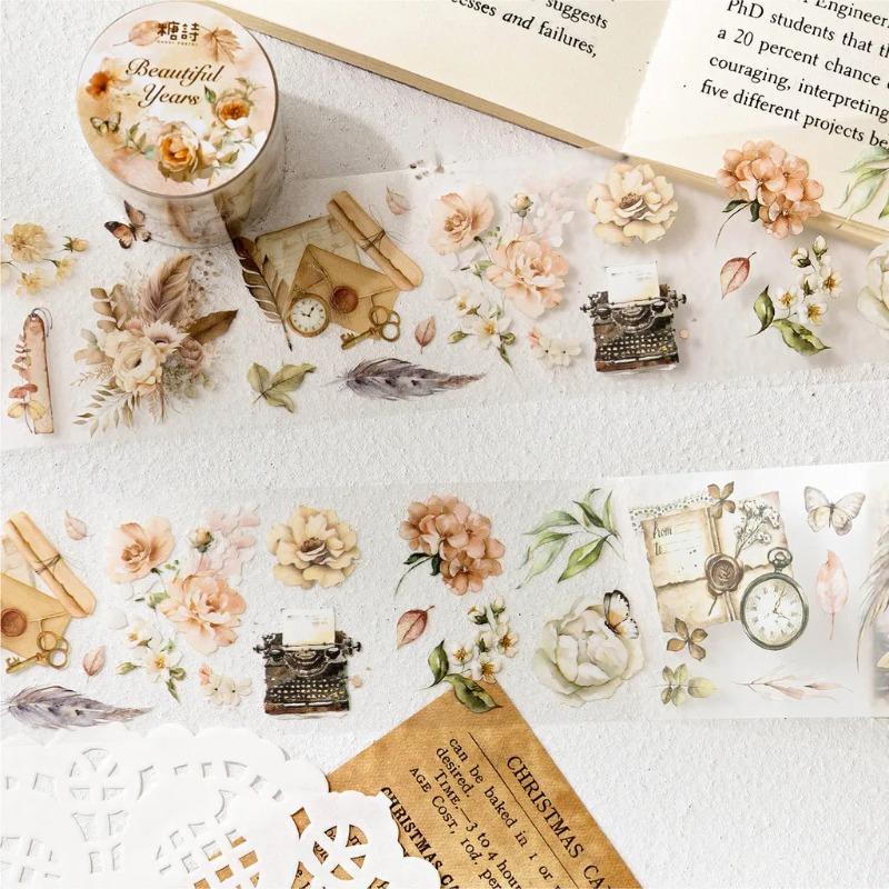 30mm/50mm*2m PET Tapes Flowers Stickers 35cm Cycle Collage Photo Album Decor Junk Journal DIY Scrapbooking Supplies