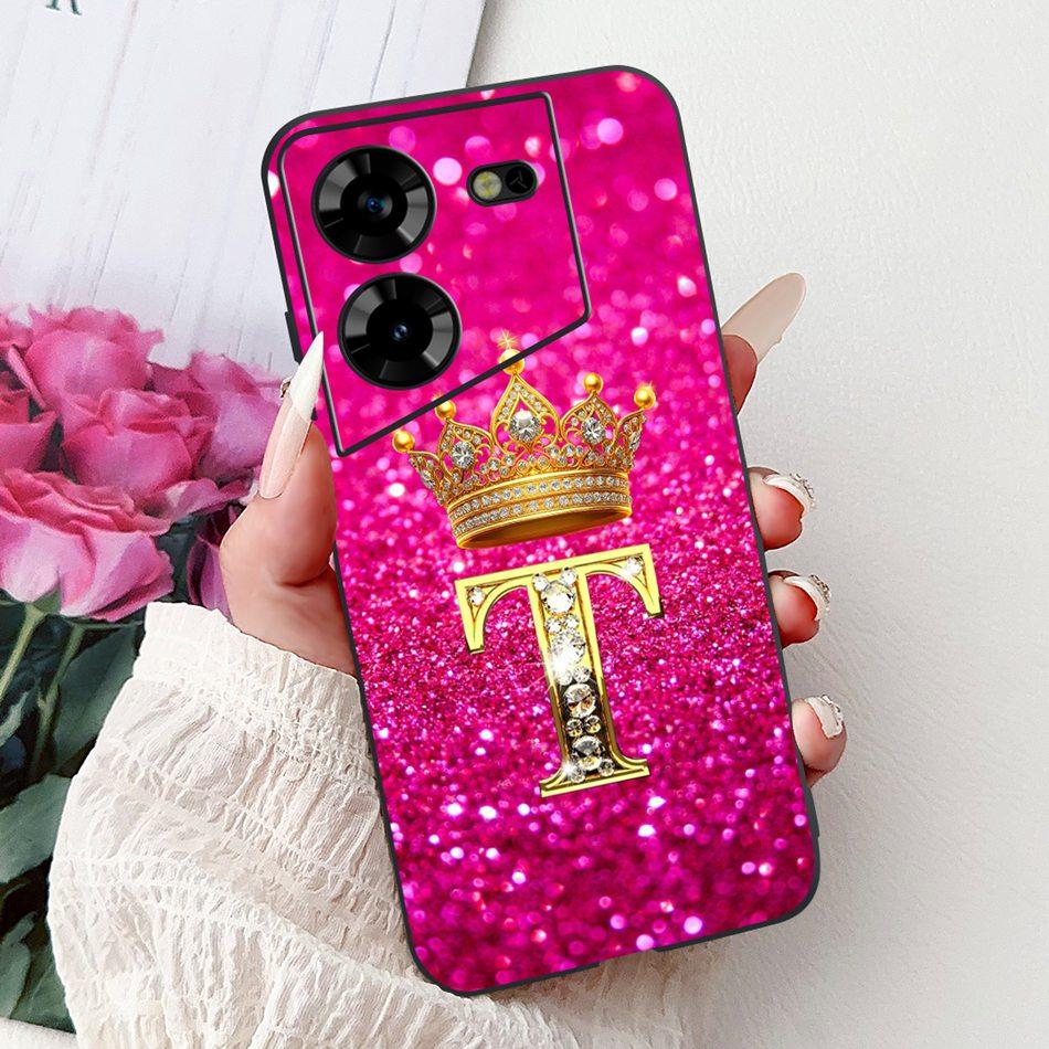 Для Tecno Pova 5 LH7n / Pova 5 Pro LH8n Модный Чехол для Телефона с Буквой Короны Для Tecno Pova5 5Pro 5G Черный Силиконовый Мягкий Чехол Бампер