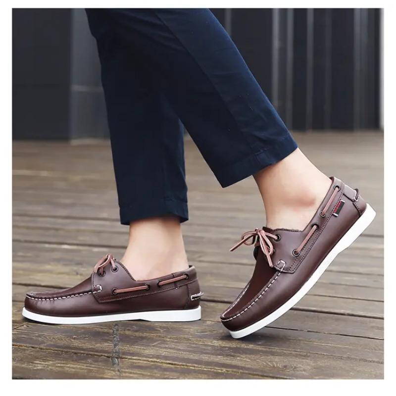 Мужские лоферы повседневные кожаные на шнуровке нескользящие удобные для повседневной носки