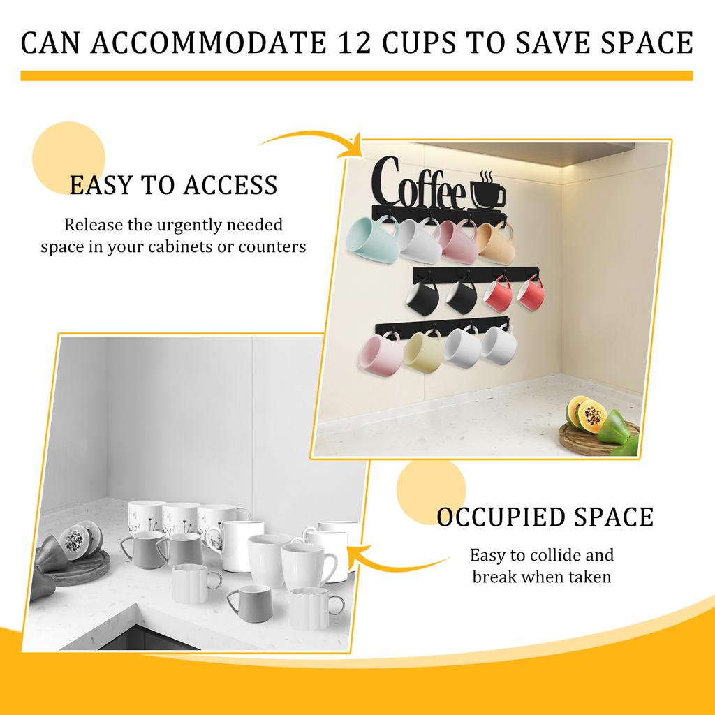 Металлический держатель для кофейных кружек, настенная вешалка для чайных чашек, декоративная настенная подставка для кружек с 12 крючками, не ржавеющая, для кофейного бара, кухни, новый