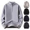 Men's Casual Solid-color Semi-zipper Knitted Sweater, Semi-high-neck Long-sleeved Warm Pullover Sweater