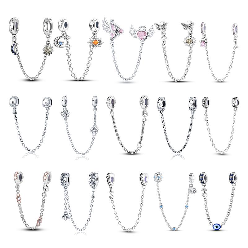925 Silver Cat Paw Clover Charm Beads for Bracelet DIY Exquisite Gifts Secure Chain