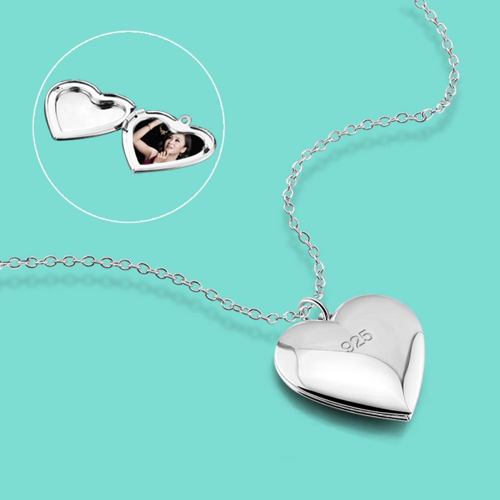 New Women's 925 Sterling Silver Necklace Classic Heart Photo Box Pendant Customizable Photo Anniversary Jewelry Gift Bijoux