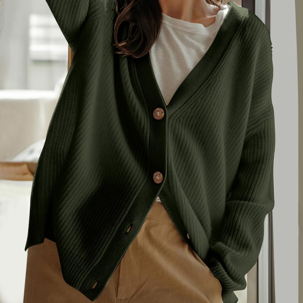 Женский кардиган спереди, на больших пуговицах, легкий свитер, свободный кардиган с V-образным вырезом, вязаная куртка