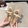 New Fishnet Ballet Flats Woman Chic Brand Design Hollow Out Lace Mary Jane Shoes Ladies Summer Sandals Breathable Mesh Zapatos
