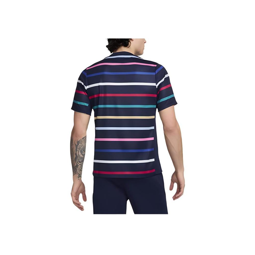 Nike FFF Academy Pro Домашняя Логотип Животный Узор Color Block Полосатая Футболка с Круглым Вырезом с Коротким Рукавом Мужские Топы Черный Синий FJ2727-499