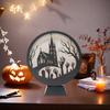 Halloween LED Lantern Wooden Desktop Light Witch Pumpkin Spider Cat Designs Silhouette Ornament Spooky Tabletop Home Party Decoration