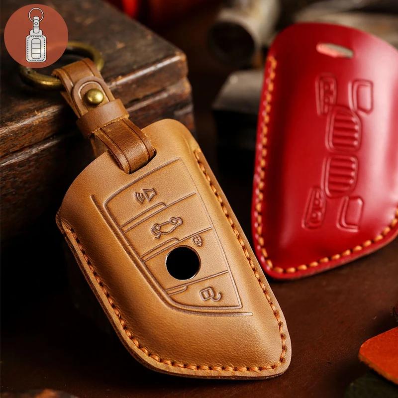 Car Key Case Cover Leather Accessories Keychain Fob Protector for Bmw Series 1 F15 F16 F20 F48 G20 G30 X1 X3 X4 X5 X6 Keyring