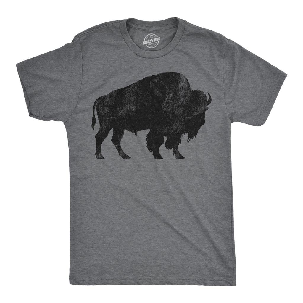 Mens Buffalo Silhouette T Shirt Cool Animal Tee with Standing Buffalo Print for