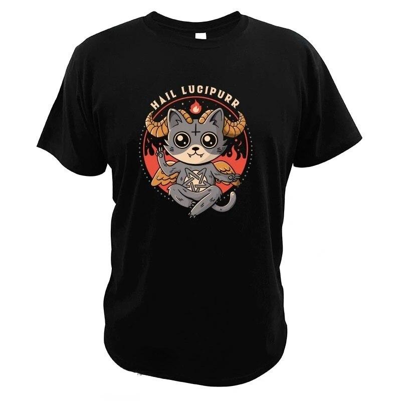 Kawaii одежда Hail Lucipurr футболка «Я люблю кошек Сатана Демон Люцифер» футболка женская унисекс Harajuku эстетические топы одежда унисекс