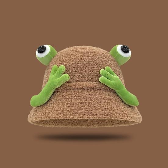 Зимняя панама мультяшного дизайна с 3D лягушкой, утолщенная плюшевая шляпа рыбака, женский аксессуар для активного отдыха
