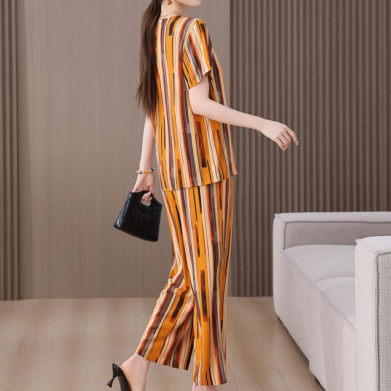 Летний женский комплект из двух предметов, большие размеры, элегантные широкие брюки из хлопка и льна, повседневная женская одежда