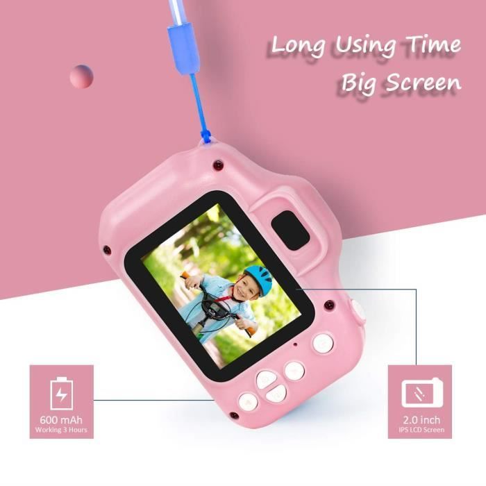 Детская камера - Kids Mate - Экран 2,0 дюйма HD - 8 МП/1080P - Карта TF 32 ГБ - Розовый