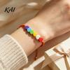 Lightweight Soft Clay Accessory Colorful Hearts Bracelet, Handmade Braided Cord String Adjustable Boho Style Woven Bracelet Heart Shaped Beads Jewelry