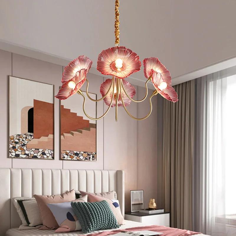 Modern Minimalist Lotus Chandelier Nordic Glass LED Chandelier Bedroom Interior Home Decoration Luxurious Living Room Lighting