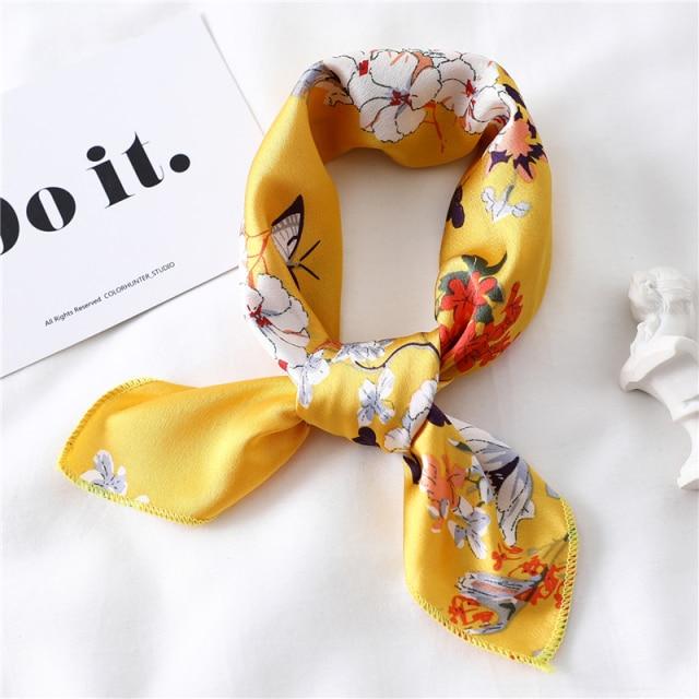 New Silk Scarf Square Women Fashion Dot Plaid Print Neckerchief Ladies Work Scarves Small Winter Foulard Bandana Hair Tie Band