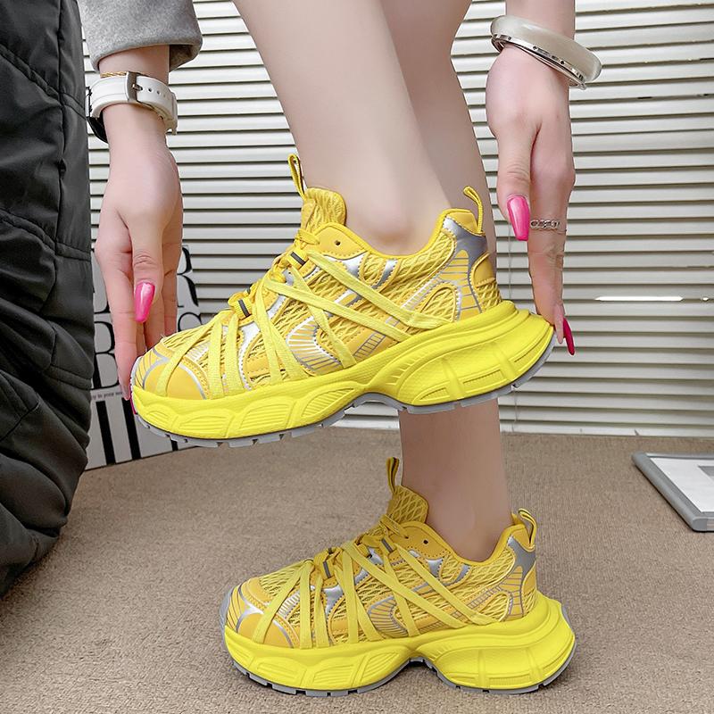 Модные Новые 2025 Лето Женские Кроссовки на Платформе Толстая Подошва Дышащая Сетка Повседневные Массивные Туфли Высокий Каблук 6 см Спортивные Папины Кроссовки Женские