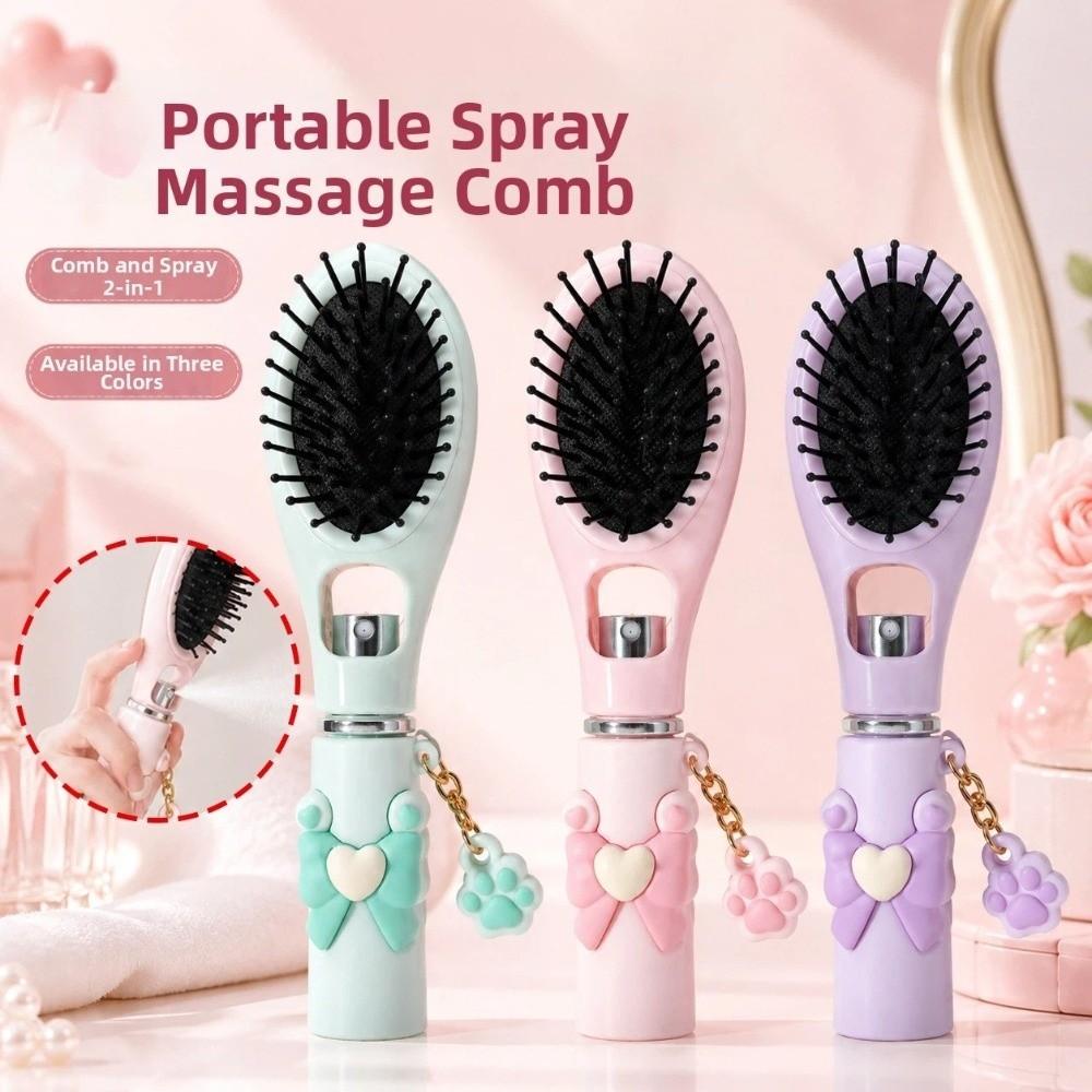 Hair Care Bowknot Spray Massage Comb Cat Paw Pendant 2-In-1 Misting Hair Brush  Barber Shop Salon