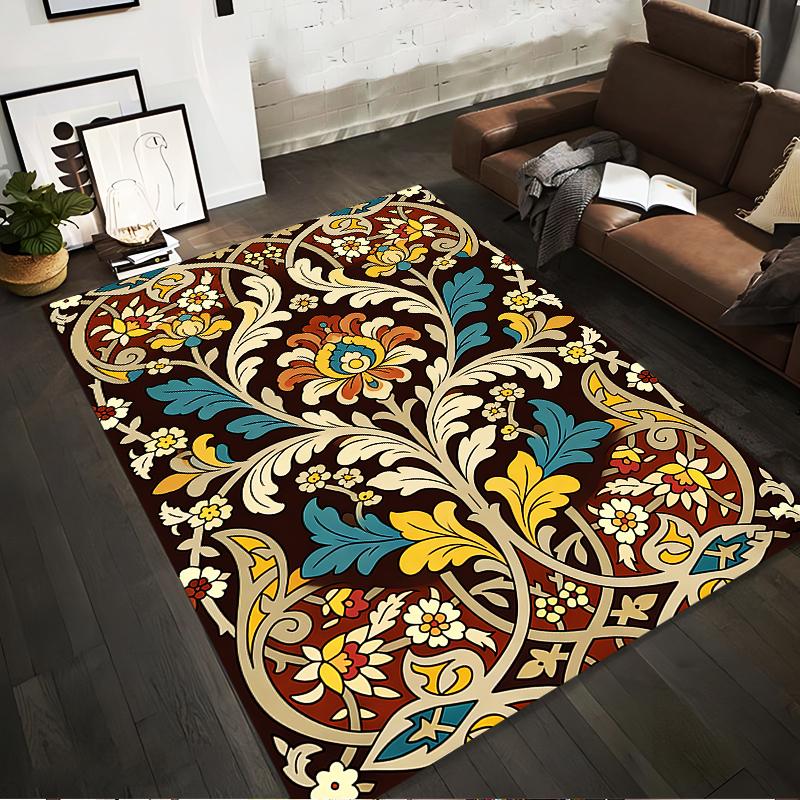 Floral Pattern Carpet with Vintage Style, Brown Background Living Room Rug Suitable for use as an anti-slip for living room bedroom sofas