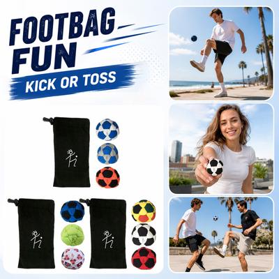 Набор из 3 штук ручной работы Footbag для улицы, вязаный мешочек для пинания для взрослых, с сумкой для хранения, прочная конструкция для отдыха, 6,5 см, мешок с песком
