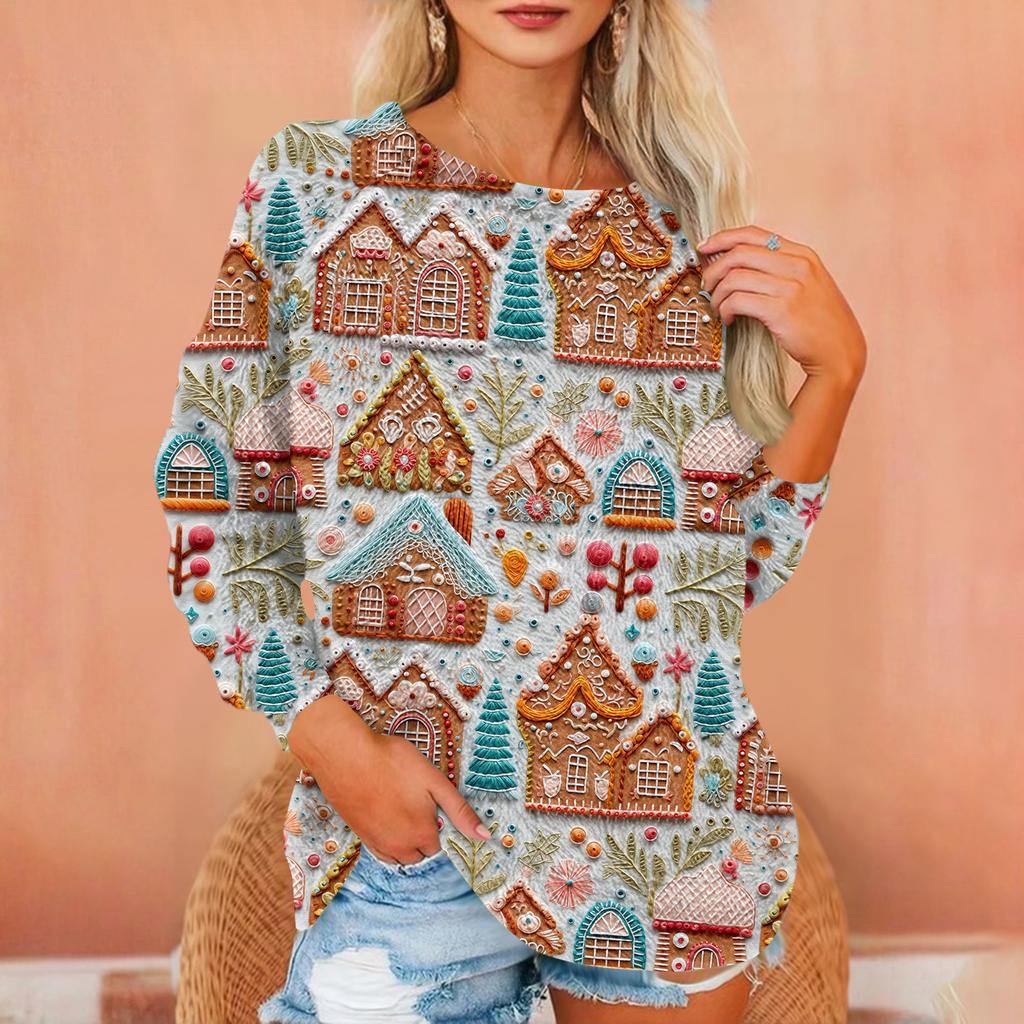 Women's T Shirt Flannel Print Tunic Long Sleeve Party Round Neck Tops