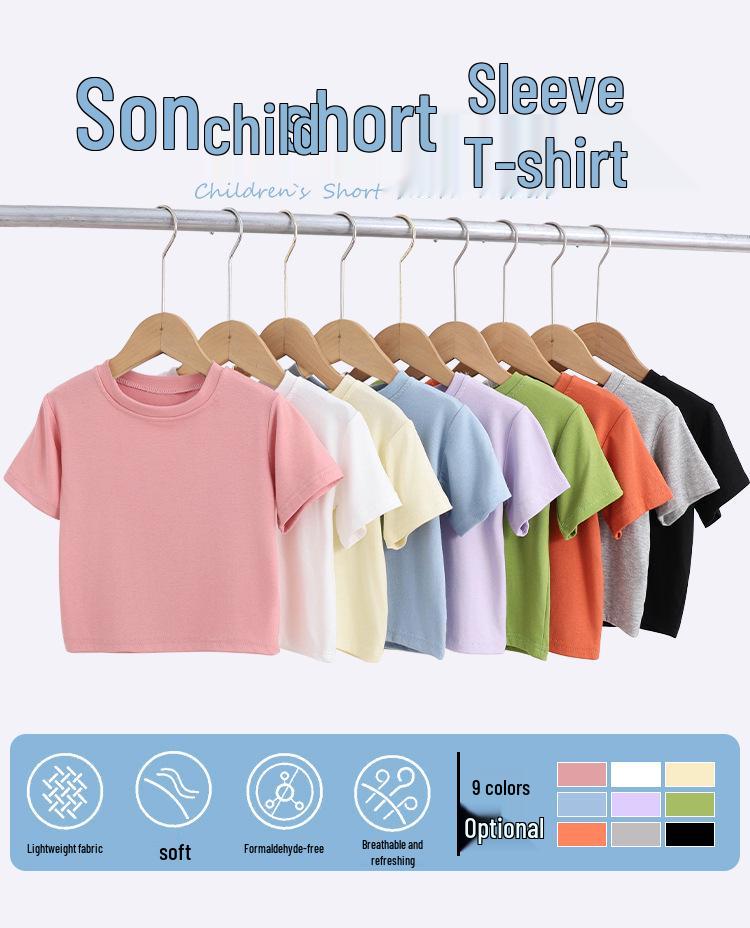 Kids' Short-Sleeve Summer T-Shirt - Korean Style Solid Color Round Neck for Boys & Girls