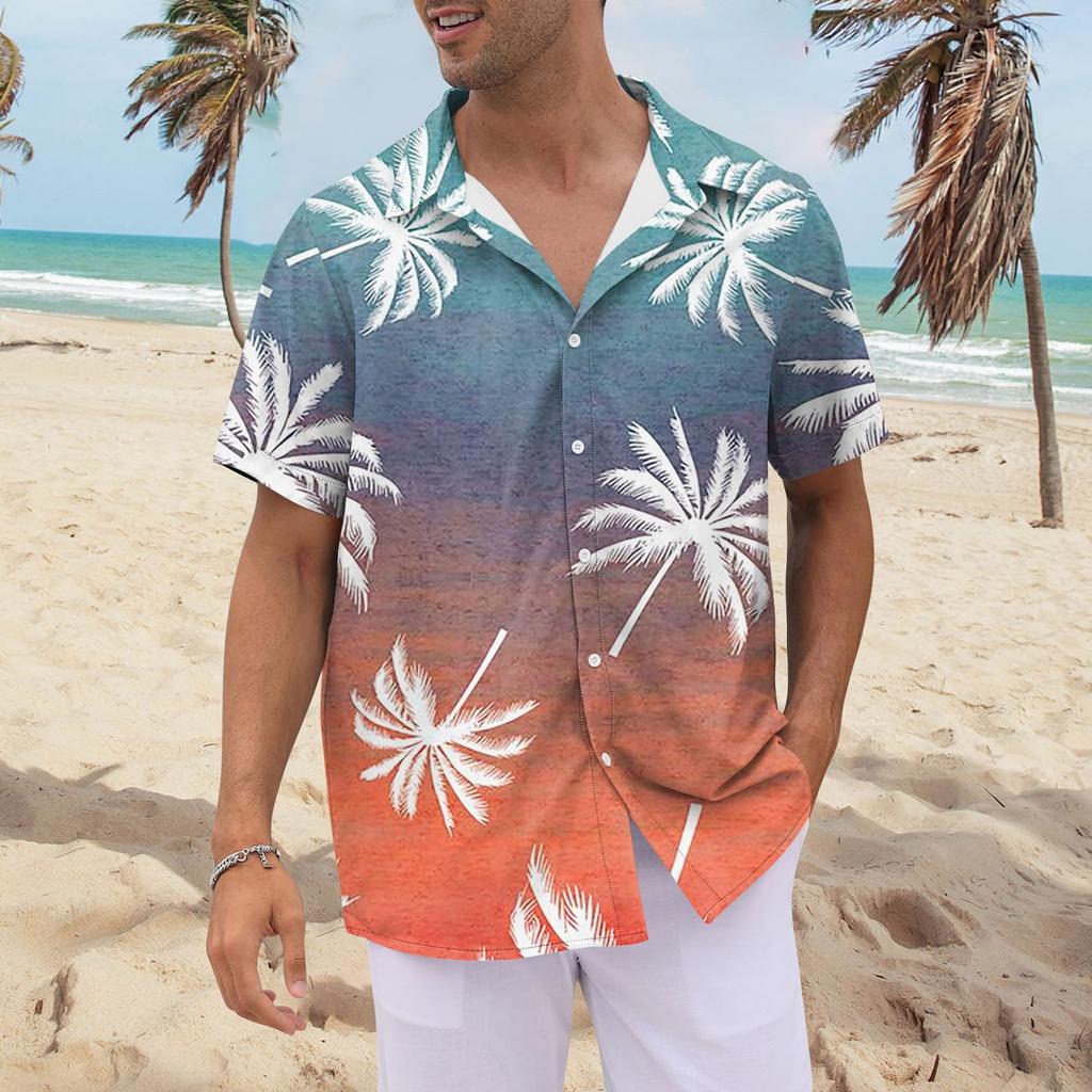 Shirt For Men, Men's Vintage Button Down Bowling Shirts Short Sleeve Summer Beach Shirt