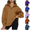 Women's Casual Fashion Long Sleeve Solid Color Zip Sweatshirt Top