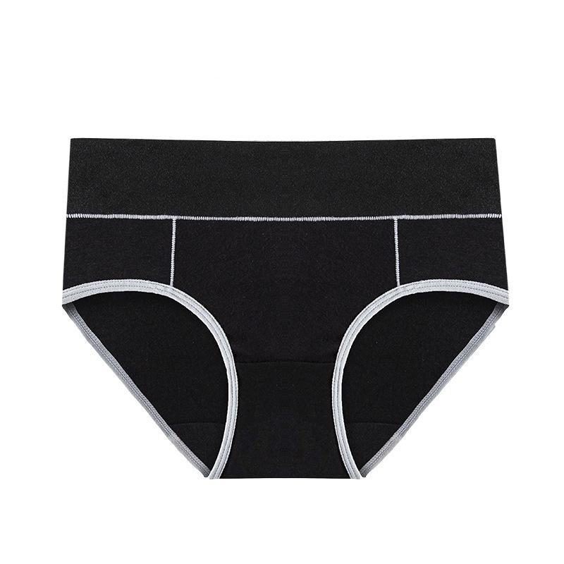 Plus-Size Color Block Black Cotton Mid-Waist Briefs with Hip-Lift for Women In Europe and the USA