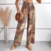 Women's Summer Fashion Versatile Printed Elastic Waist Wide Leg Pants Trousers Women’s