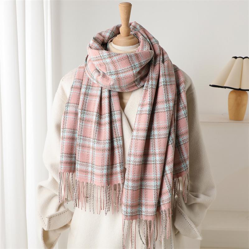 Luxury Brand Winter Women Plaid Cashmere Scarf Warm Neckerchief Pashmina Foulard Blanket Casual Lattice Tassel Scarves Muffler