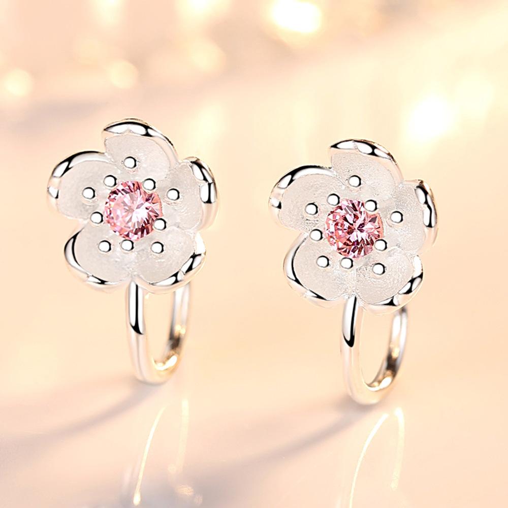 Graceful and Fashionable Pastoral Lovely Flower Silver Accessories Female Japanese and Korean Romantic Fresh and Cute Earrings Ear Clip Non-Piercing
