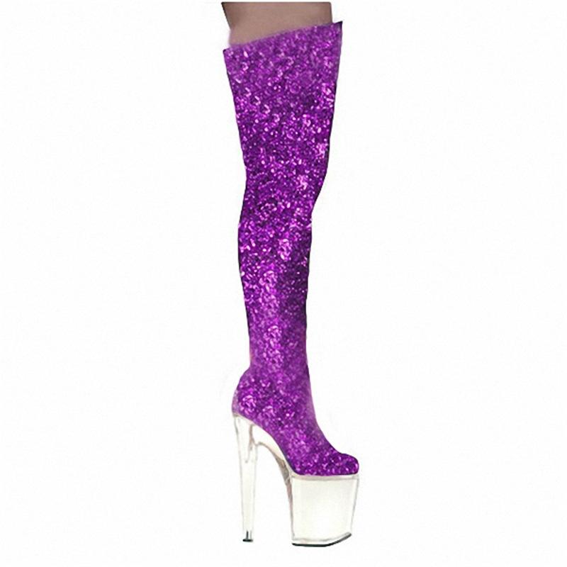 New 20CM High-heeled Stage Glitter Knee Boots, Large-size Nightclub Women's Shoes YKC