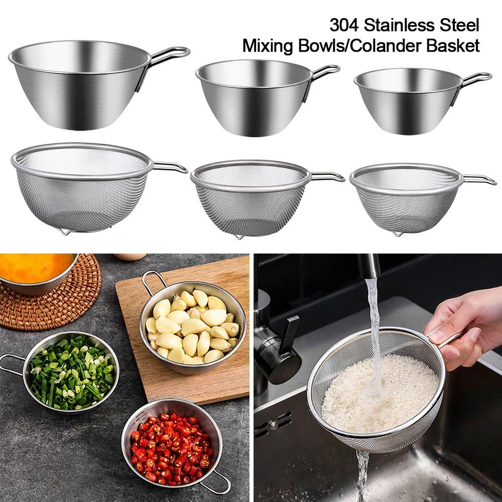 with Handle Bowl 304 Stainless Steel Fine Mesh Strainer Colander Basket Kitchen Tool