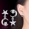 Unbalanced S925 Aaa Grade Star Moon White Silver Needle Earrings