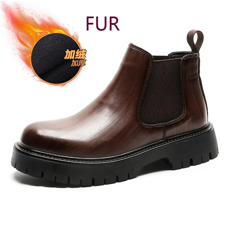 Толстая подошва водонепроницаемая платформа новые ботинки челси бренд удобные модные ботинки классические мужские деловые кожаные повседневные мужские туфли