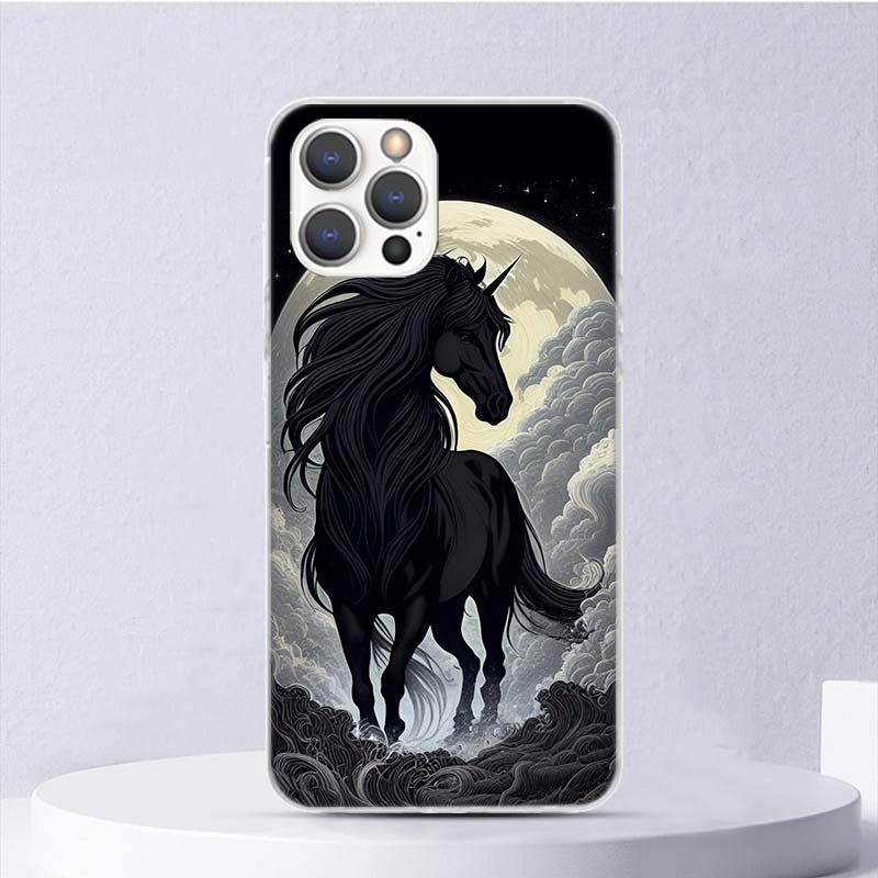 Животное Черная Лошадь Мягкий Чехол Для iPhone 16 17 Air 16E 15 Plus 11 12 13 Mini 14 Pro Max Чехол Для Телефона Apple 7 8 SE Coque Funda 16 1