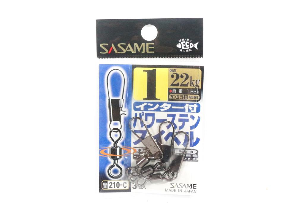 Sasame 210-C Power Stain Snap Swivel Smooth Spin Black Size 1 (1225)