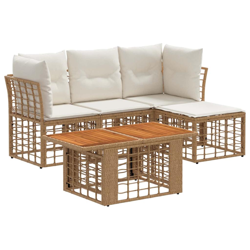Garden Sofa Set 5 Pieces Natural and Cream White Poly Rattan