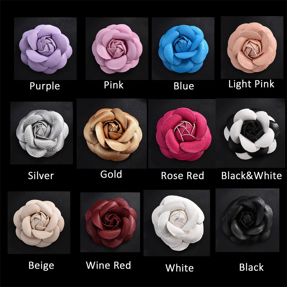 Pin Jewelry Women Accessories Gifts Brooch PU Leather Camellia Flower DIY Craft Supplies Corsage