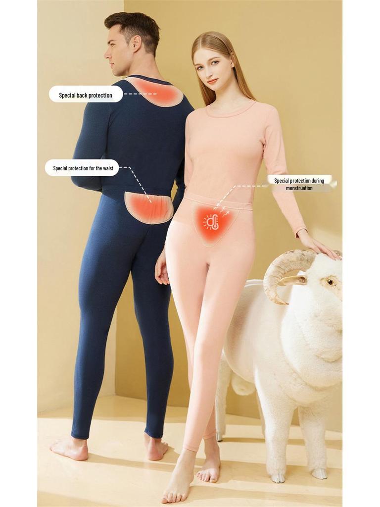 Женский теплый комплект нижнего белья из кашемира и шелка: Двусторонние брюки и топ с начесом для поддержки талии и живота.