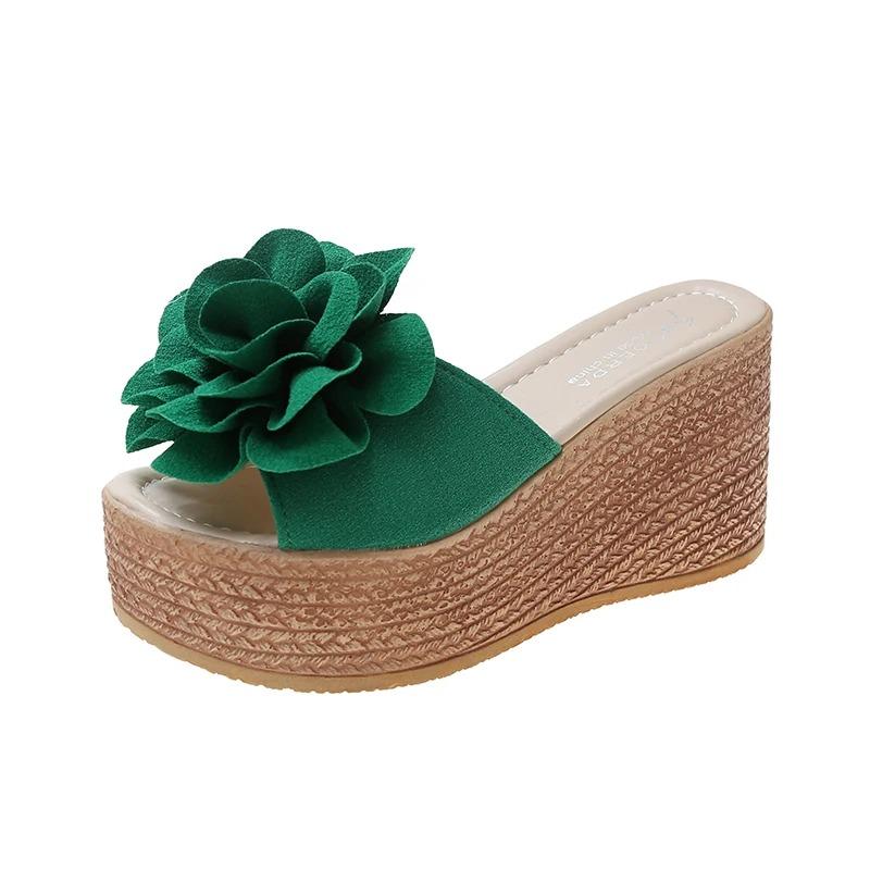 Fashion Women Wedge Slippers Summer Beach Platform Shoes Flower Peep Toe Female Sandals Soft Comfortable Thick Sole Ladies Slides