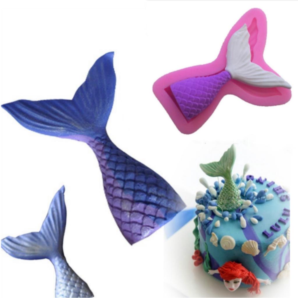 2 Pcs Mermaid Tail Liquid Silicone Fondant Cake Mold DIY Creative Silicone Baking Mold Chocolate Mol