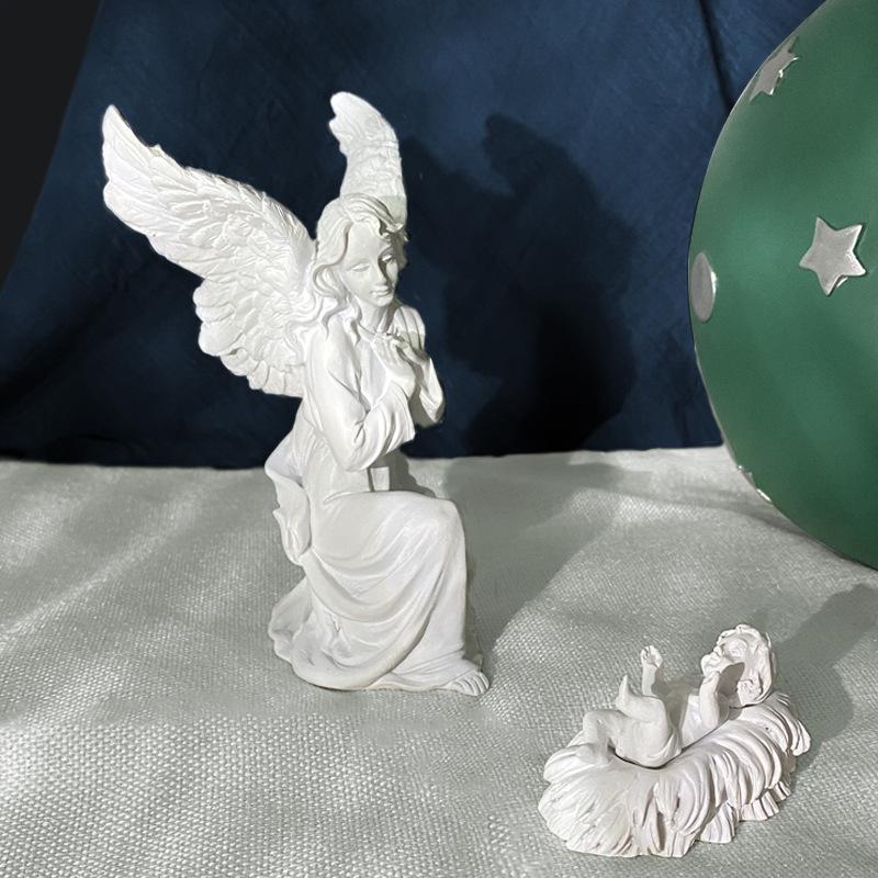 14cm Angel Figurines White Gold Sculpture Collectible Resin Statue Desktop Bookshelf Small Object Home Decoration Bedroom