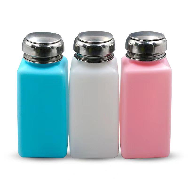 Press-Type Plastic Bottle with Stainless Steel Cap for Alcohol, Solvent, or Nail Art – Square, Empty Dispenser for PCB Cleaning.