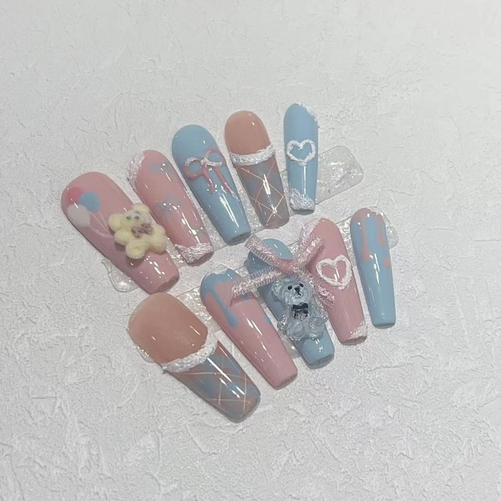 Pure Hand-wearing, Summer Fresh Candy, Three-dimensional Bear Cute Wearable Manicure, Removable Nail Patch
