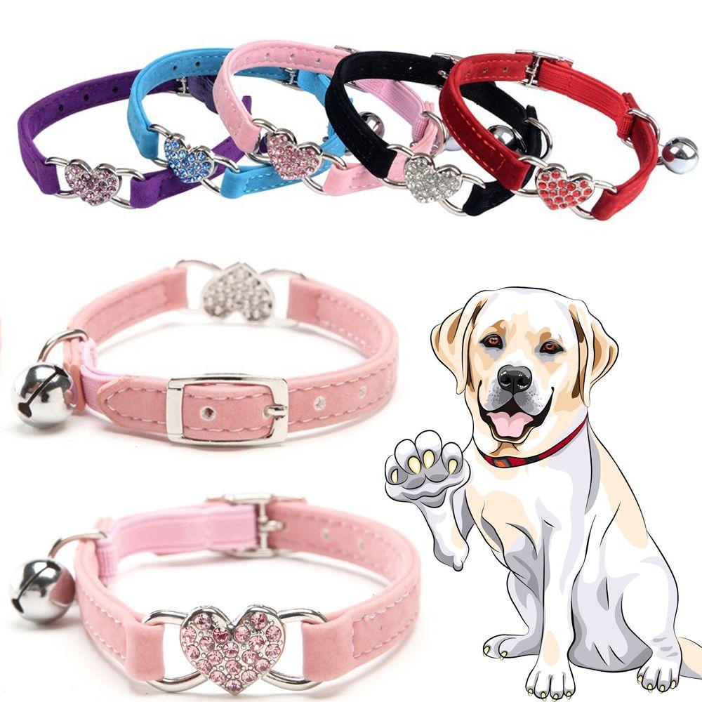 Puppy Cat Kitty Elastic Velvet Pet Necklacce Bell Heart Shape Dog Collar