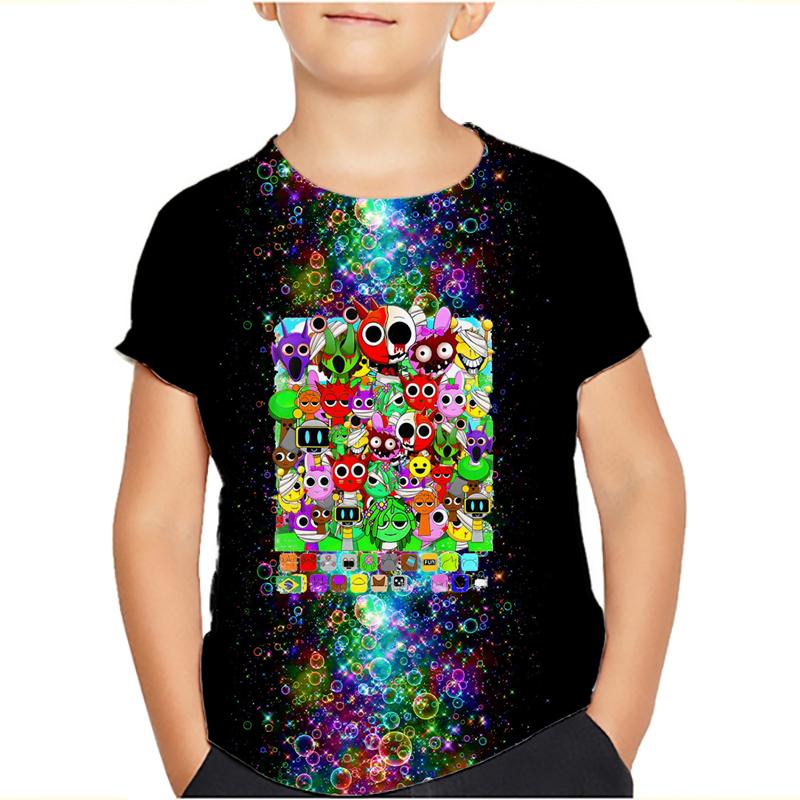 Sprunki Incredibox Детская футболка для девочек Игровые летние топы для малышей Футболки для малышей Детская одежда Футболки с героями мультфильмов Повседневная одежда с коротким рукавом