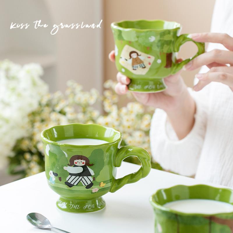 Cute Girl Water Cup Household Special Beautiful Cup Office Ceramic Cup Exquisite Breakfast Cup